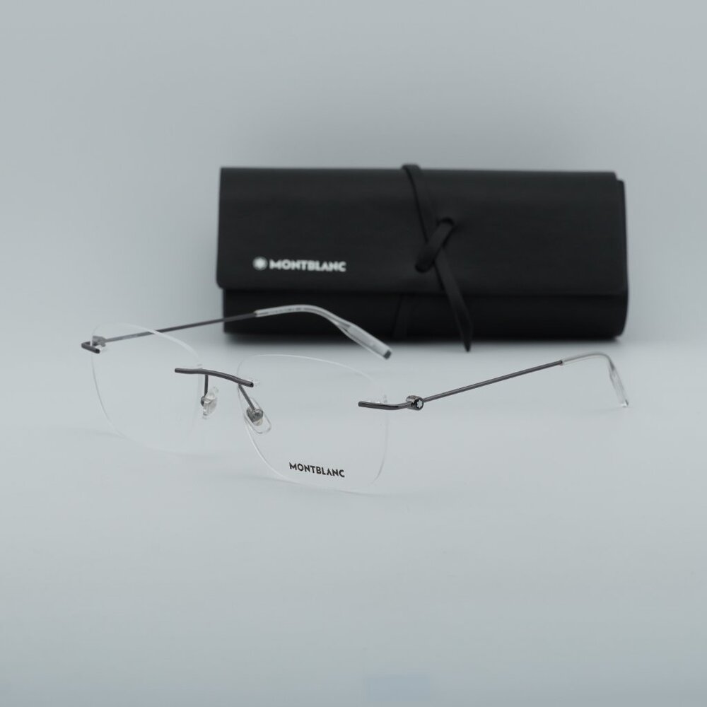 Montblanc MB0075O 001 Rectangle Eyeglasses 56mm – Grey/Transparent
